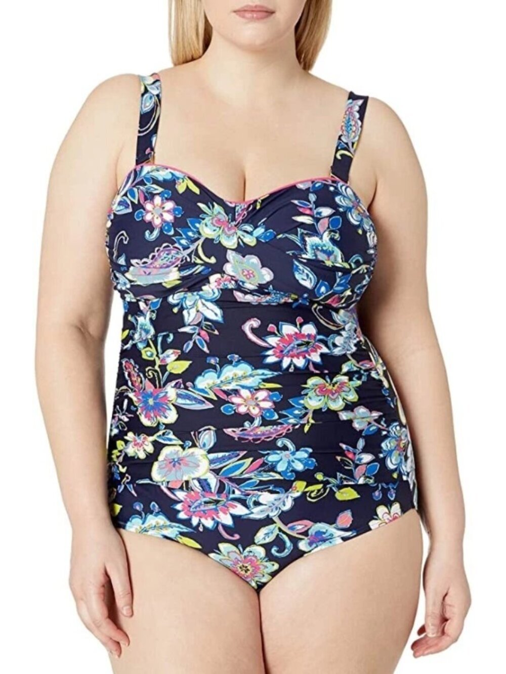 Anne Cole Twist Front Shirred One-Piece Swimsuit Holiday Paisley Size 16W NWT